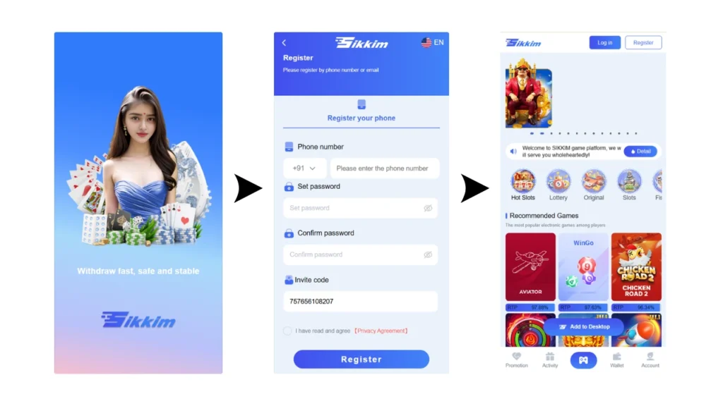 App Interface wit Registrations Process Steps 